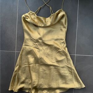 gold satin cowl neck dress - small